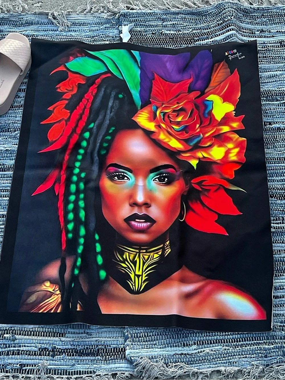 Black Woman Floral Braids Canvas Wall Art Afrocentric Unframed